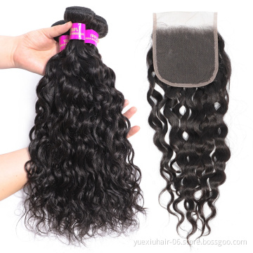 Brazilian Hair Water Wave Bundles With Closure100% Virgin Human Hair Extensions Lace Closure